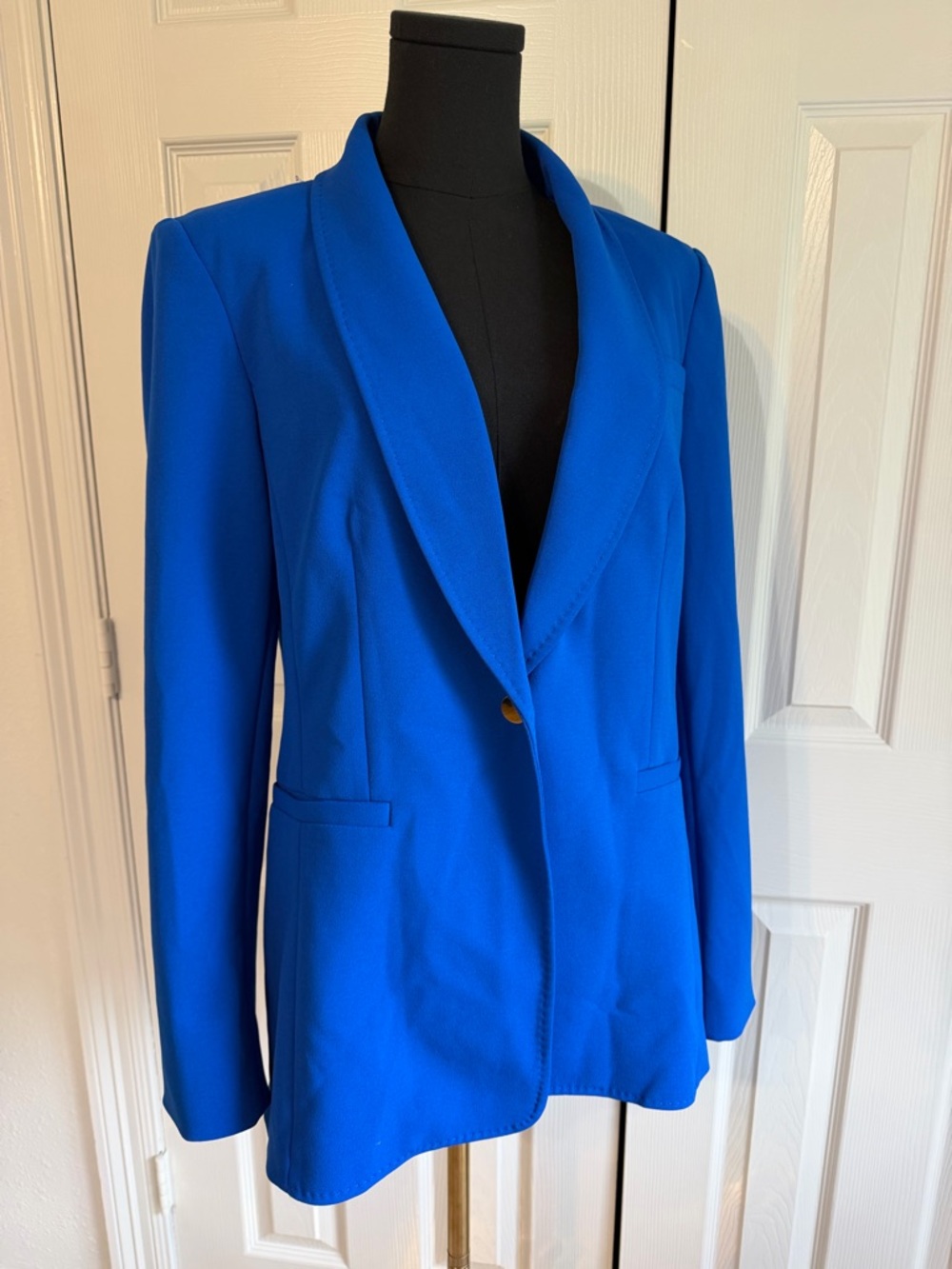 Calvin Klein Blue Blazer Size 14 One Button Career Jacket Chic Work - Picture 2 of 9